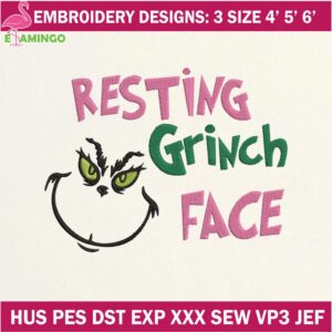 Resting Grinch face Embroidery Designs