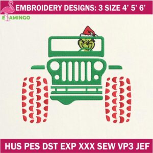 Grinch Drive Jeep Car Embroidery Designs