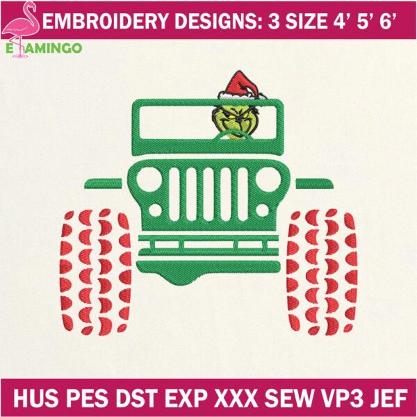 Grinch Drive Jeep Car Embroidery Designs