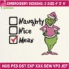 Grinch Naughty Nice Mean Embroidery Designs